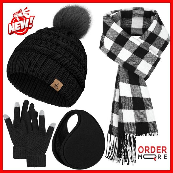 Winter Knit Beanie Scarf Gloves Ear Warmer Set Touchscreen main image 5